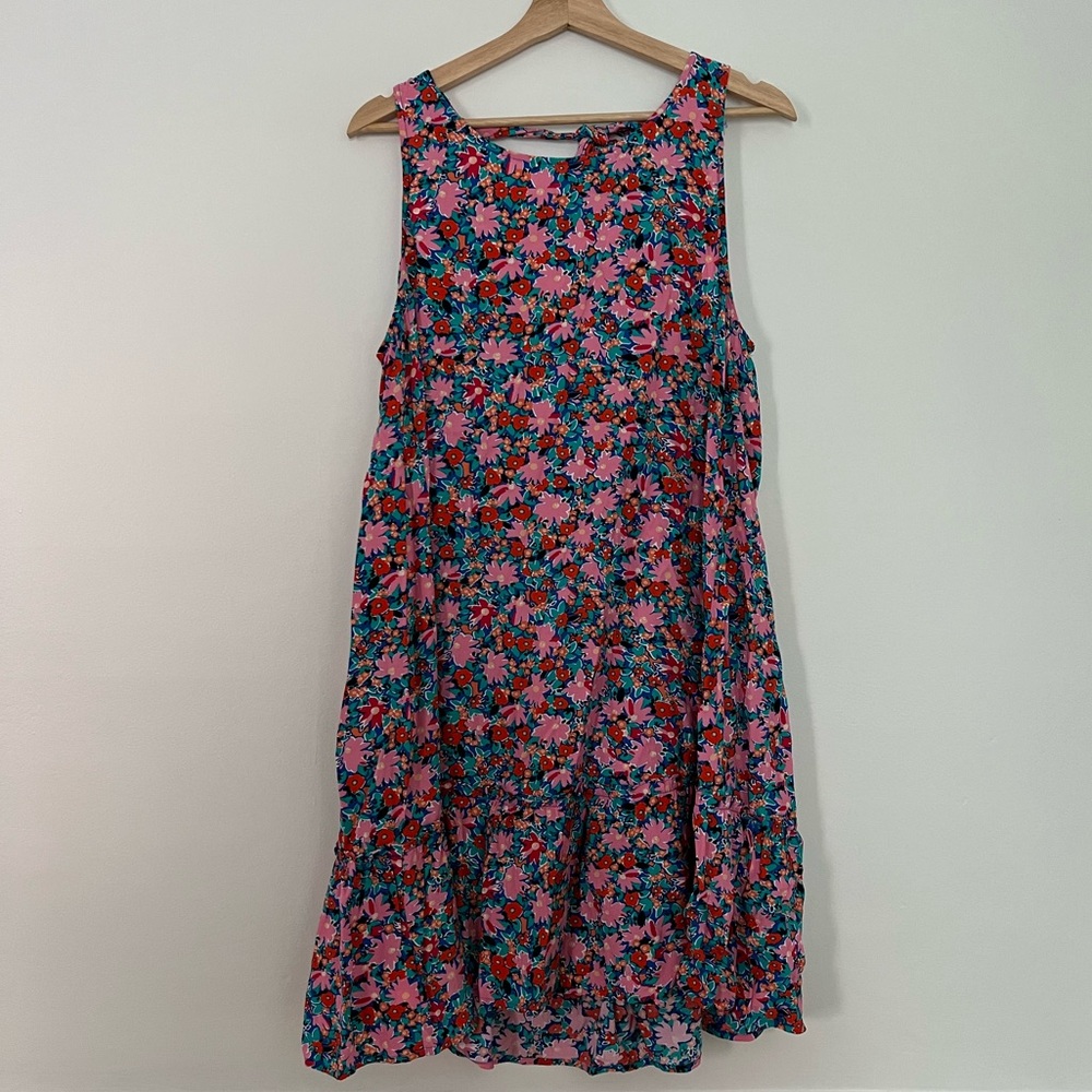 LOFT - Pink floral sundress, ruffle bottom